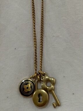 Louis Vuitton Repurposed Charm Necklace | Mixed Charm Gold Tone Chain